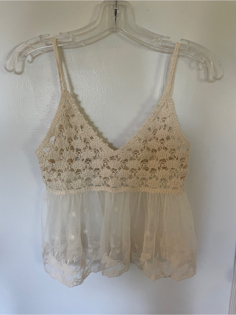 Cream Crochet Lace & Tulle Camisole Top